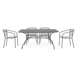 Set mobilier gradina/terasa, 4 scaune cu spatar mediu + masa, Berlin, otel, negru/gri