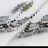 Set mobilier gradina/terasa, 2 fotolii + canapea + masuta, otel, negru/gri