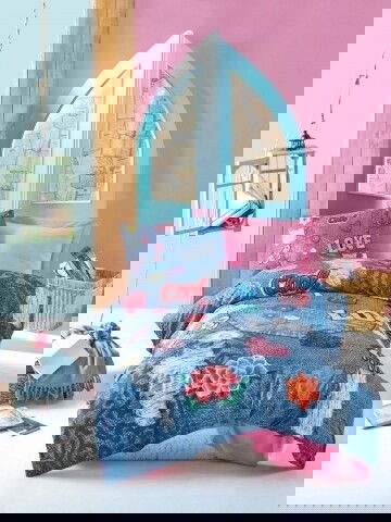 Lenjerie de pat pentru o persoana Kelly, Cotton Box, 3 piese, 160 x 240 cm, 100% bumbac ranforce, multicolora