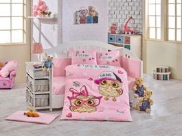 Lenjerie de pat pentru copii, 4 piese, 100% bumbac poplin, Hobby, Coolbaby, roz