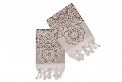 Set 2 prosoape de maini 50x90 cm, 100% bumbac, Saheser, Marcello Brown