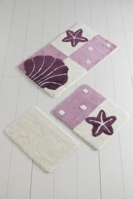 Set 3 covorase de baie, Chilai, Deniz Lilac, alb/visiniu/roz