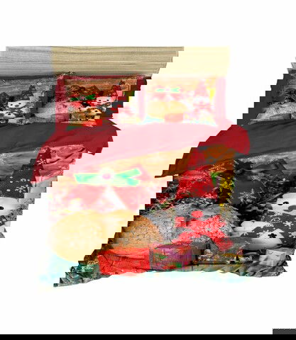 Lenjerie de pat pentru doua persoane, Pearl Home, 410, print 3D, amestec bumbac, 4 piese, multicolor