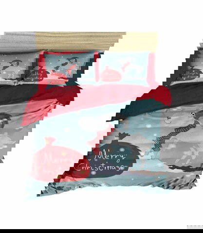 Lenjerie de pat pentru doua persoane, Pearl Home, 468, print 3D, amestec bumbac, 4 piese, rosu/bleu/alb