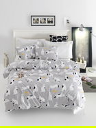 Lenjerie de pat dubla King Size, EnLora Home, Liana Grey, 4 piese, 100% bumbac ranforce, multicolor
