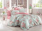 Lenjerie de pat dubla, Eponj Home, Alanur Mint, 4 piese, amestec bumbac, multicolor