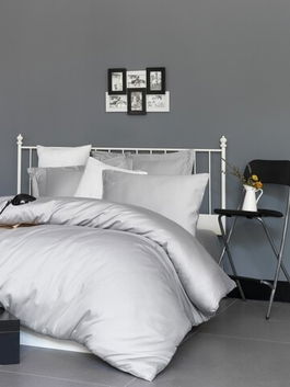 Lenjerie de pat dubla, Patik, De Light Grey, 6 piese, 220x240 cm, 100% bumbac satinat, gri