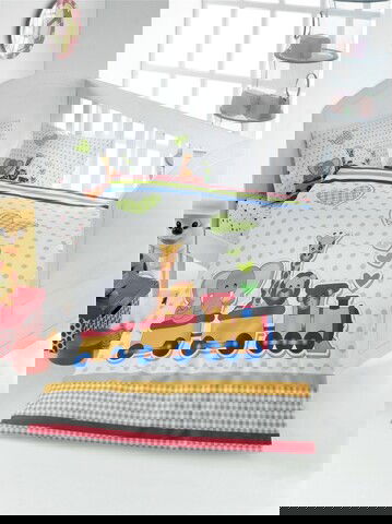 Lenjerie de pat pentru copii, Victoria, Madagaskar, 4 piese, 100% bumbac ranforce, multicolor
