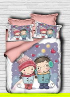 Lenjerie de pat pentru o persoana Girl a Boy-110, Pearl Home, 4 piese, bumbac amestecat, multicolor