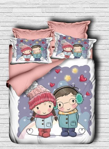 Lenjerie de pat pentru o persoana Girl a Boy-110, Pearl Home, 4 piese, bumbac amestecat, multicolor