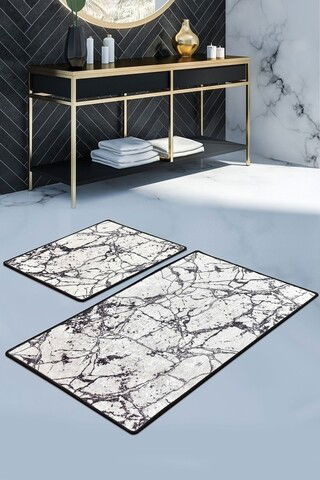 Set 2 covorase de baie Marble, Chilai, 50x60 cm/60x100 cm, alb