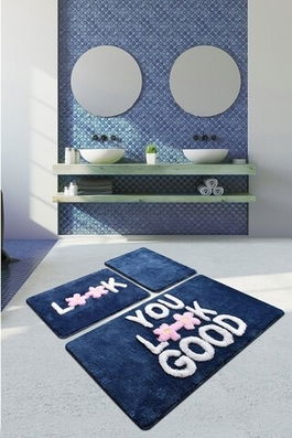 Set 3 covorase de baie Look, Chilai, 40x60 cm/50x60 cm/60x100 cm, albastru