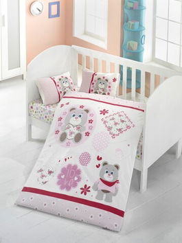 Lenjerie de pat pentru copii, Victoria, Baby Love, 4 piese, 100% bumbac ranforce, multicolor