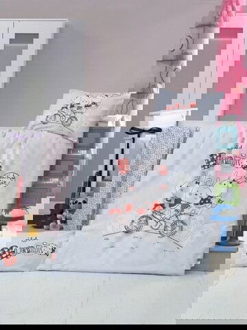 Lenjerie de pat pentru copii, Victoria, Bunnies, 4 piese, 100% bumbac ranforce, multicolor