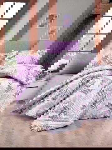 Lenjerie de pat dubla, Victoria, Montana Lilac, 4 piese, amestec bumbac, lila