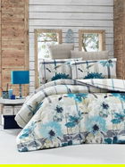 Lenjerie de pat dubla, Victoria, Vanesa Blue, 4 piese, amestec bumbac, albastru