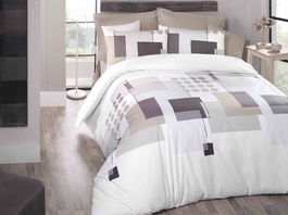 Lenjerie de pat dubla King Size, Victoria, Shiste, 4 piese, 100% bumbac ranforce, bej