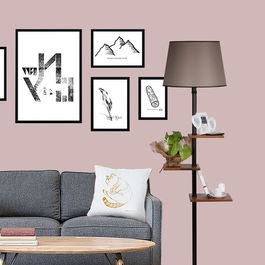Lampadar cu 3 rafturi, Luin, 8270-3E27, 60 W, metal/lemn/textil