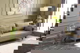 Canapea fixa Bella, Balcab Home, 3 locuri, 208x81x85 cm, lemn, maro