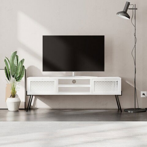 Comoda TV Naïve, Decotie, 143x35.6x50.7 cm, PAL melaminat, alb