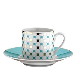 Set 6 cesti + 6 farfurii, Kutahya Porselen, RU12KT430769714, 50 ml, portelan, alb/turcoaz
