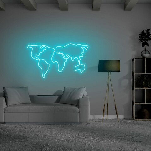 Lampa de perete World Map, Neon Graph, 66x38x2 cm, albastru