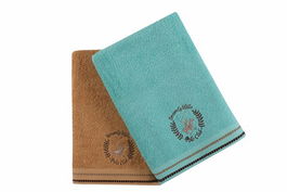 Set 2 prosoape de baie 408, Beverly Hills Polo Club, 70x140 cm, bumbac, caramel/petrol/albastru