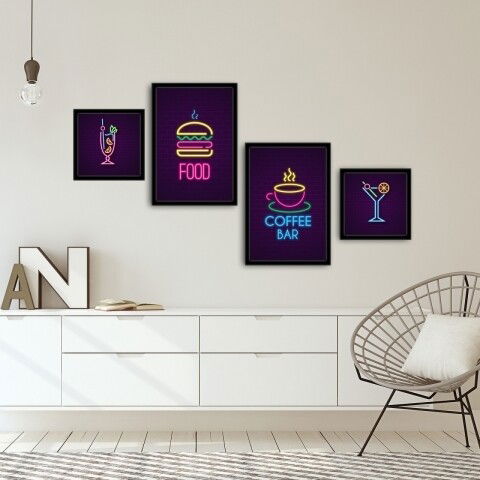 Set 4 tablouri decorative, Alpha Wall, Food & Coffe Bar, 30x30/35x50 cm