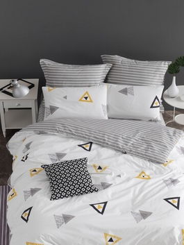 Lenjerie de pat dubla King Size, EnLora Home, Erois White, 4 piese, 100% bumbac ranforce, multicolor