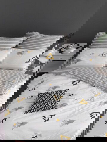 Lenjerie de pat dubla King Size, EnLora Home, Erois White, 4 piese, 100% bumbac ranforce, multicolor
