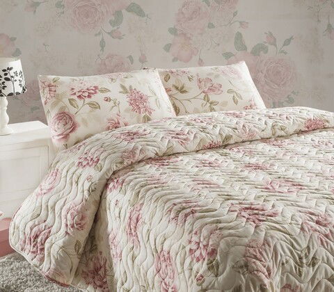 Set cuvertura de pat dubla King Size matlasata, Eponj Home FR, Care Pink, 3 piese, 65% bumbac, 35% poliester, multicolor