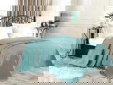 Cuvertura de pat dubla, Saheser, Peacook - Petrol Green, 220x240 cm, 100% bumbac, 340 gr/m², verde petrol
