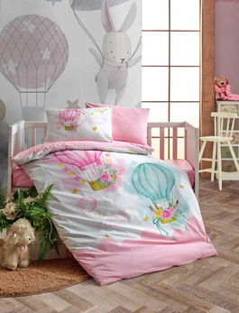 Lenjerie de pat pentru copii, 4 piese, 100x150 cm, 100% bumbac ranforce, Cotton Box, Little Princess, roz