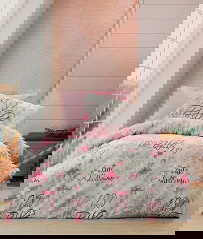 Lenjerie de pat pentru o persoana, 3 piese, 160x220 cm, 100% bumbac ranforce, Cotton Box, Ballerina, roz
