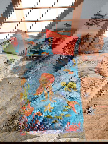 Lenjerie de pat pentru o persoana, 3 piese, 160x220 cm, 100% bumbac ranforce, Cotton Box, Mermaid, coral