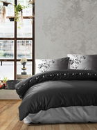 Lenjerie de pat dubla, 4 piese, 200x220 cm, 100% bumbac ranforce, Cotton Box, Daren, negru