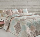 Set cuvertura de pat dubla matlasata, 3 piese, 220x240 cm, amestec bumbac, Eponj Home, Andalucia, turcoaz