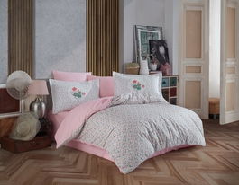 Lenjerie de pat pentru o persoana, 3 piese, 160x220 cm, 100% bumbac poplin, Hobby, Lisa v2, roz somon