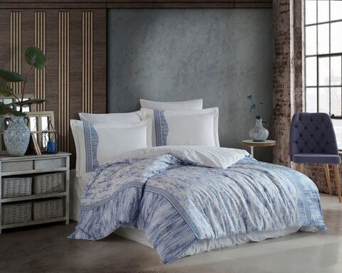 Lenjerie de pat pentru o persoana, 3 piese, 160x220 cm, 100% bumbac poplin, Hobby, Ventura, albastru