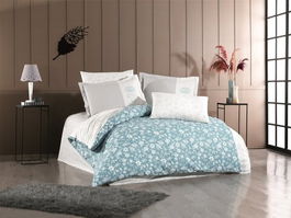 Lenjerie de pat dubla, 4 piese, 200x220 cm, 100% bumbac poplin, Hobby, Carmen, turcoaz