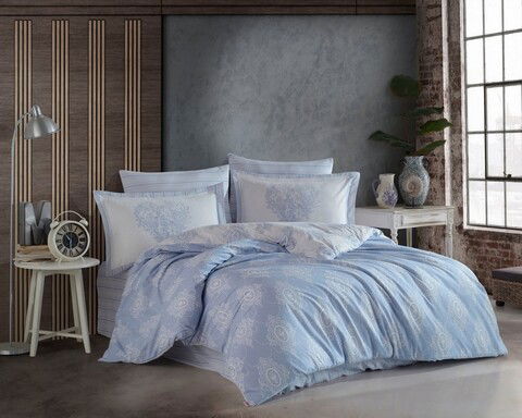 Lenjerie de pat dubla, 4 piese, 200x220 cm, 100% bumbac poplin, Hobby, Rachel, albastru