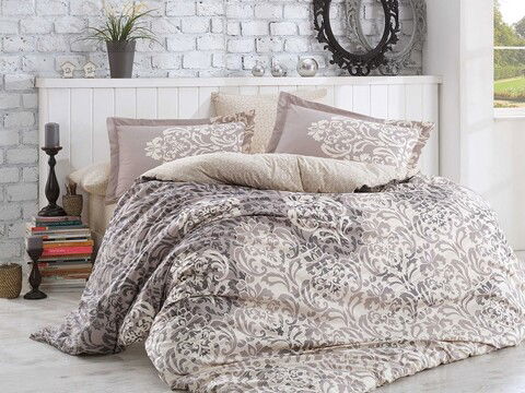 Lenjerie de pat dubla King, 3 piese, 220x240 cm, 100% bumbac poplin, Hobby, Serenity, gri