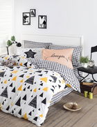 Lenjerie de pat dubla Super King, 3 piese, 220x260 cm, 60x60 cm, 100% bumbac ranforce, Mijolnir, Ilove, negru/galben