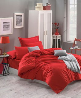 Lenjerie de pat dubla King, 3 piese, 220x240 cm, 100% bumbac ranforce, Mijolnir, Fresh Color, rosu