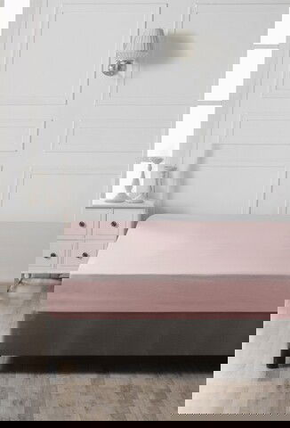 Cearceaf de pat cu elastic, 90x190 cm, 100% bumbac ranforce, Patik, Dusty Rose, roz pudra