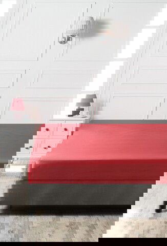Cearceaf de pat cu elastic, 160x200 cm, 100% bumbac ranforce, Patik, Red, rosu