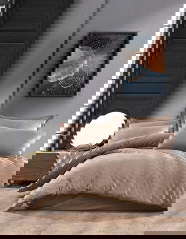 Lenjerie de pat dubla, 6 piese, 200x220 cm, 100% bumbac, Saheser, Dorian, bej