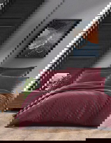 Lenjerie de pat dubla, 6 piese, 200x220 cm, 100% bumbac, Saheser, Dorian, rosu