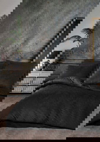 Lenjerie de pat dubla, 6 piese, 200x220 cm, 100% bumbac, Saheser, Ludano, negru