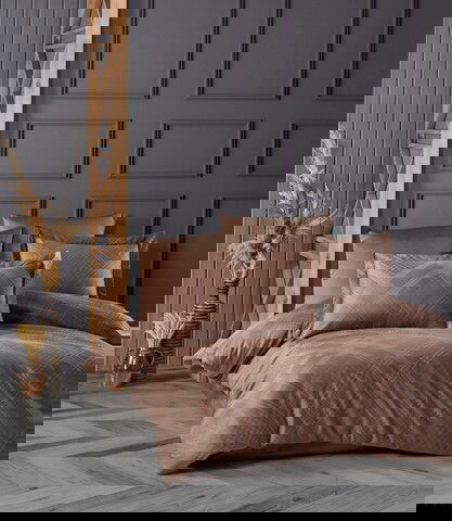 Lenjerie de pat dubla, 6 piese, 200x220 cm, 100% bumbac satinat, Saheser, Evans, maro